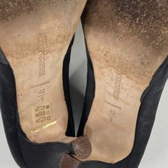 Benjamin‎ Adams Womens Peep Toe Pump Shoes Sz 9 Black Satin Rhinestone 3.5\